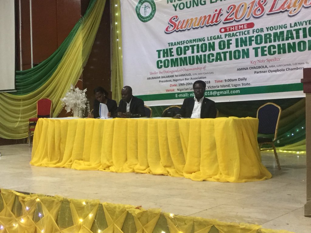 OPNBAofficial's tweet photo. #NBAYLFSUMMIT2018 Day 2:
Growing a thriving IP Practice: The need to know for young lawyers:

Chairman; Uwa Ohiku
Speaker; Mrs. Uche Nwokocha
Panelists: Toyosi Alabi, Chinyere Okorocha, Jackson Etti &amp; Alex Mouka

#OPNBA #ABraveNewBar https://t.co/fQtyJ2g7pt