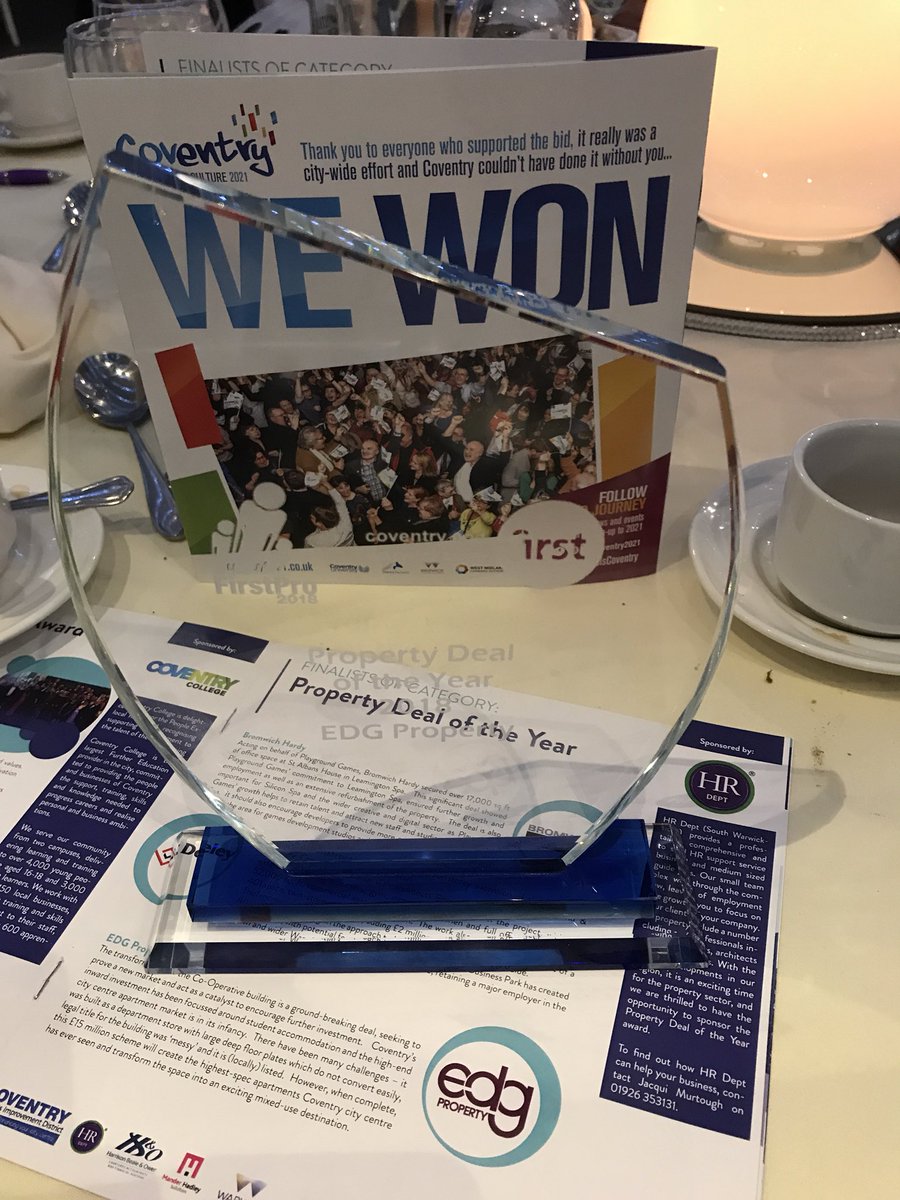 edgproperty's tweet photo. Great evening and delighted to pick up Deal of the Year for The Co-Operative #coventry #FirstPro2018 #ThisisCoventry https://t.co/hAfApyVAfh