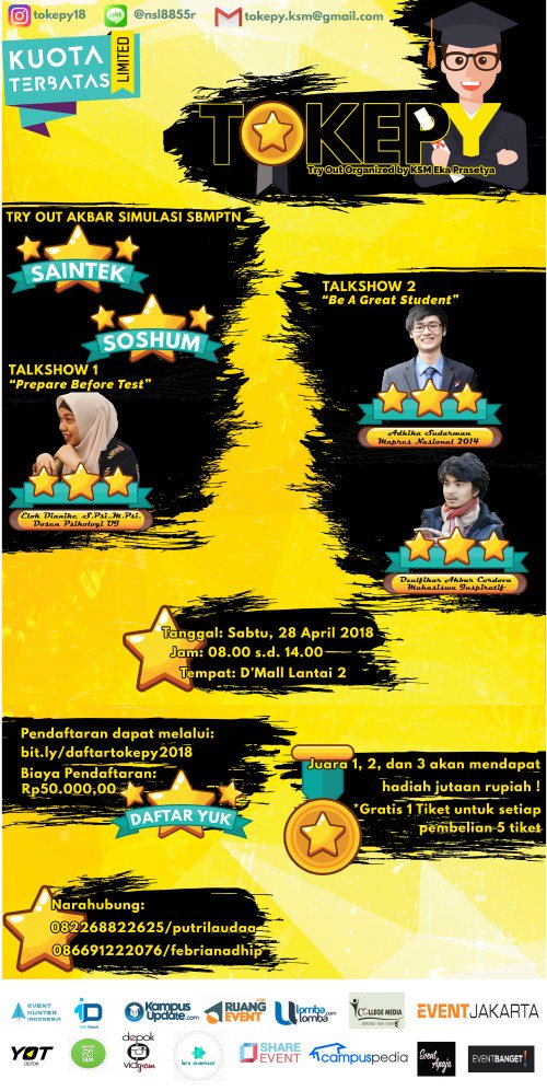 EventJakartaCom's tweet photo. Perisapkan diri kamu sebelum mengikuti SBMPTN 2018. Yuk daftar di https://t.co/8ST8BFGhSW | Di acara ini kalian akan mendapatkan latihan simulasi SBMPTN dan Talkshow Menarik dari pembicara keren! Yuk join di TOKEPY 2018. Ada promo beli 5 gratis 1 loh! https://t.co/j0FfVOhiYO