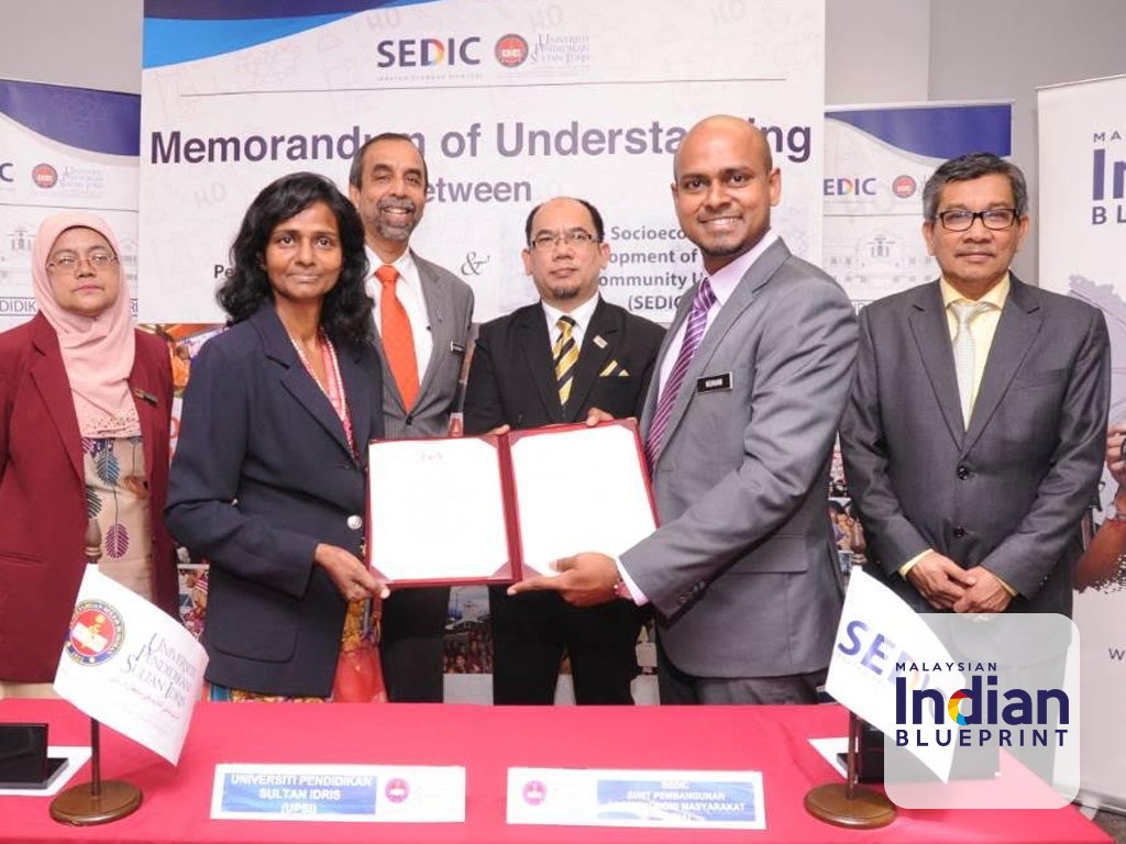 SEDIC telah menandatangani MoU dgn UPSI utk melaksanakan kajian 'Prog. Pembangunan Sosioekonomi Masy. India' dlm tempoh 6 bulan. Penilaian impak ini akan mengenalpasti jika insentif &amp; pembayaran dana oleh SEDIC bg beberapa tahun kebelakangan telah memberi maafaat kpd masy. India