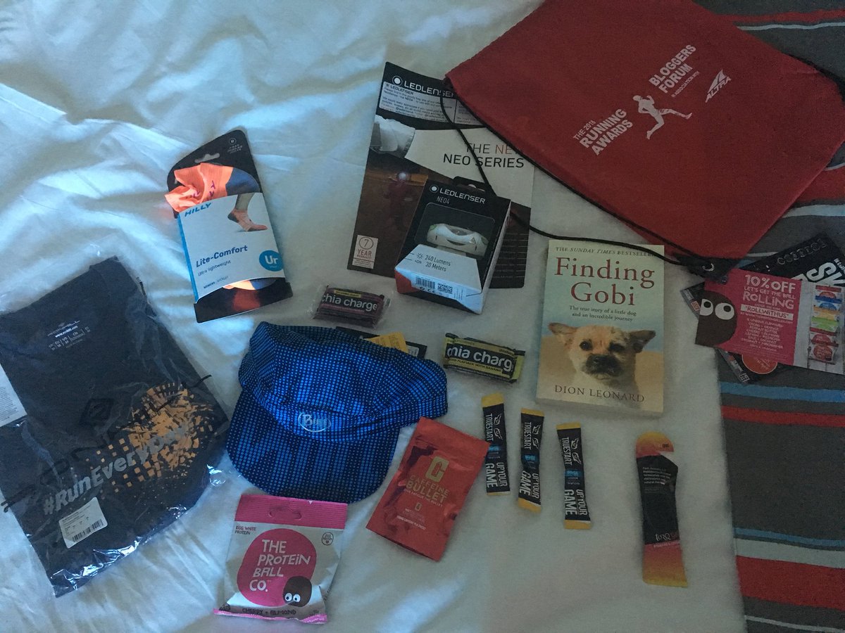 RunningBuggies1's tweet photo. Great night @RunningAward in London last night. Sadly didn’t podium but honoured to be shortlisted! 😍 look at the bounty I get to blog about! @TrueStartCoffee @theproteinball @Ronhill_UK @AltraRunning @ChiaCharge @LedlenserUK @TORQfitness @ClifBar https://t.co/OErvaXHsxo