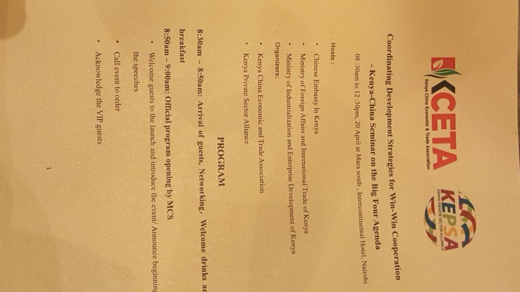 InvestKenya_'s tweet photo. Happening now: Kenya 🇰🇪- China 🇨🇳 seminar on the Big 4 Agenda. About 400 Chinese companies are investing in the country. @IndustryKE, @maina_betty @KEPSA_KENYA, @ForeignOfficeKE #chinakenyarelations, #invesment #Big4Agenda https://t.co/IvnrhLCnn8