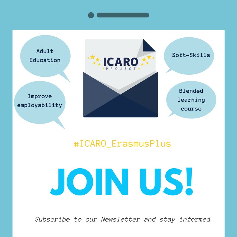 📢Join us! Would you like to receive last updates of the project? 
Subscribe to our #Newsletter and stay informed 
📰#AdultEdu #Employability #SoftSkills #LearningMaterials 
icaro-softskills.eu