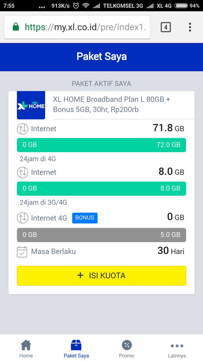 Geplakable's tweet photo. @myXLCare mohon bantuannya saya beli pake XL Home Broadband plan L 80GB + bonus 5GB. Tapi kok pas saya check, saya ga dapet bonus 5 GBnya ya? https://t.co/eyxzxKwLBP