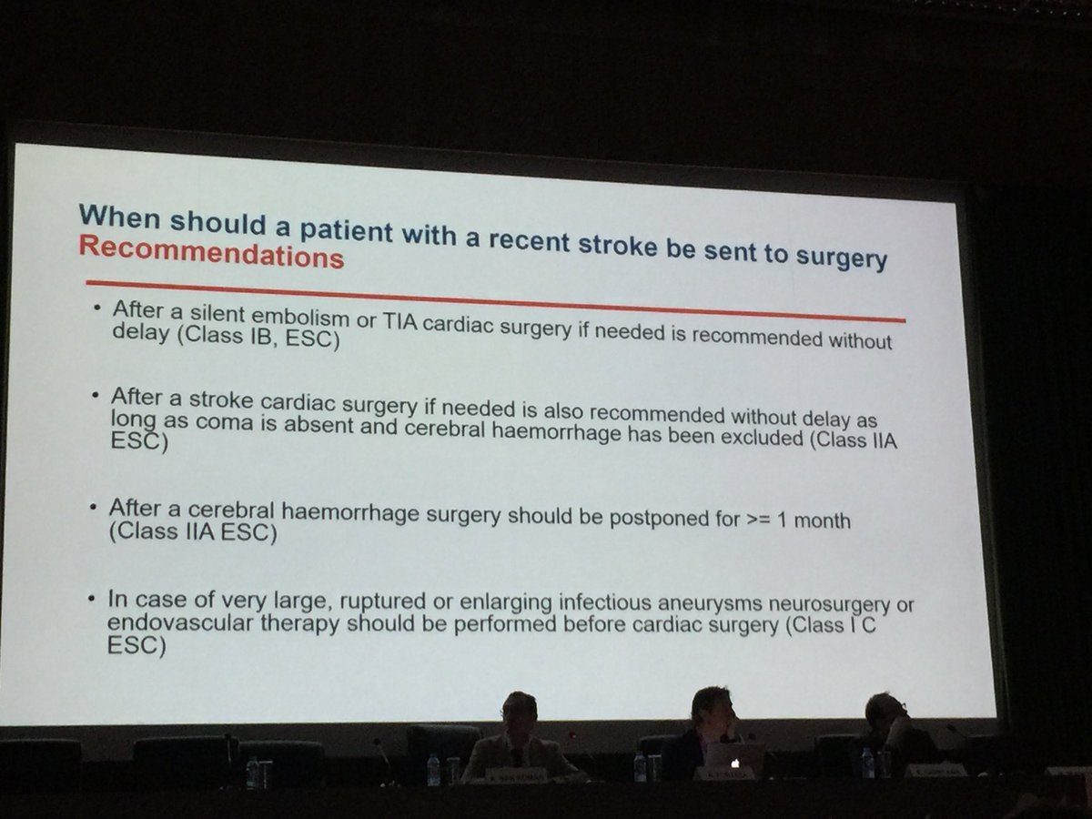 When should a patient with infective endocarditis and a recent stroke be sent to surgery? Challenge situation #isquemica18