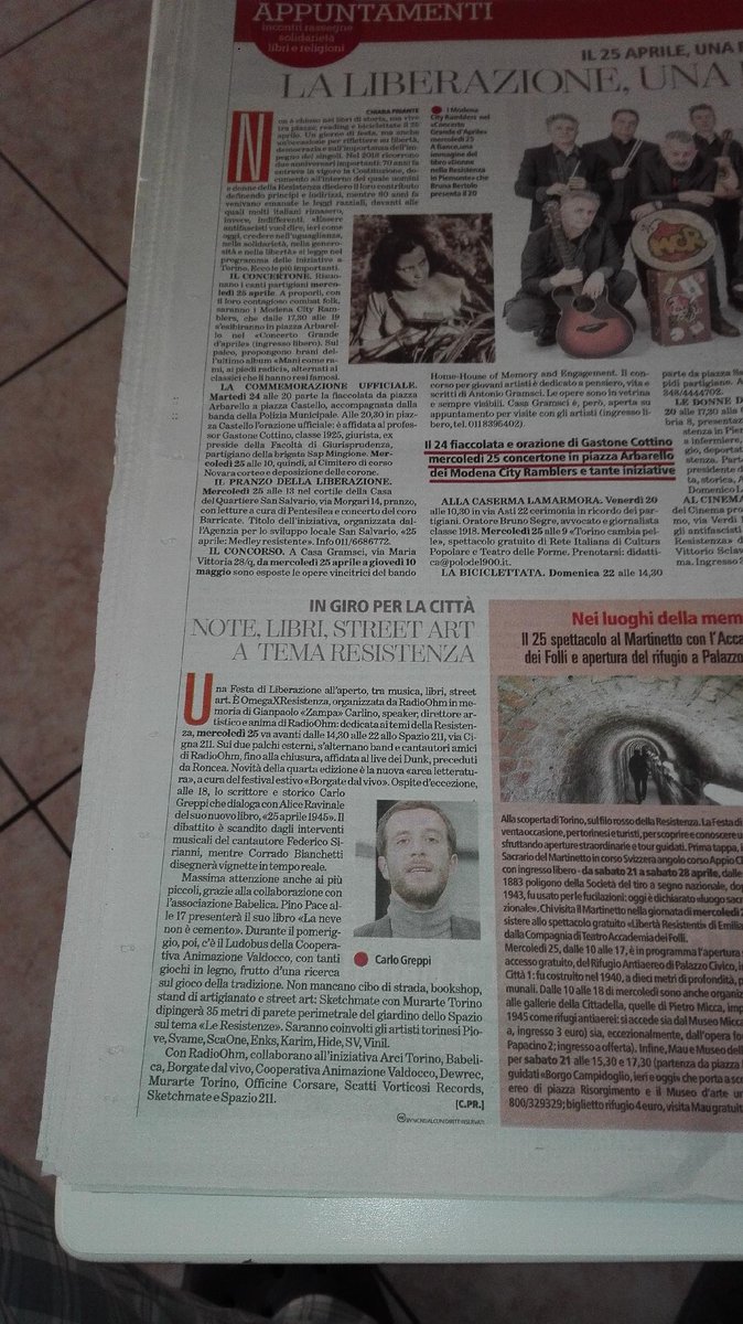 radioohm's tweet photo. Parlano di noi.
A pagina 36 di @TorinoSette , supplemento de @LaStampa di oggi, venerdì 20 aprile 2018, un articolo dedicato a #OmegaXResistenza2018. https://t.co/2N9CO1Kfty