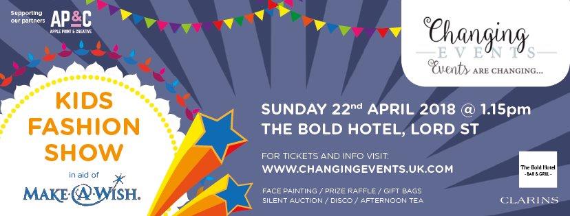 changing_events's tweet photo. Anyone else have that #FridayFeeling?
If you're making plans for your weekend - we still have a few tickets left for this Sunday's children's fashion show in #Southport - a brilliant event for all of the family, in aid of @MakeAWishUK 
More details here: https://t.co/iWirJszRRP https://t.co/6rt57ogyEN