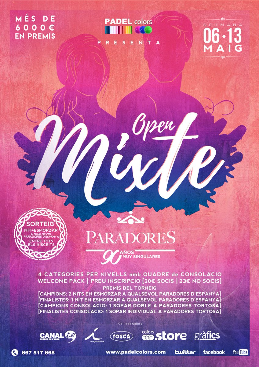 Open MIXTE <a href="/paradores/">Paradores de Turismo</a> del 6 al 13 de maig! Grans premis t'esperen... no els deixis escapar! 😍 #peazodepremios #estosdelcolorsestanquelopetan <a href="/padelcolors/">padelcolors</a>