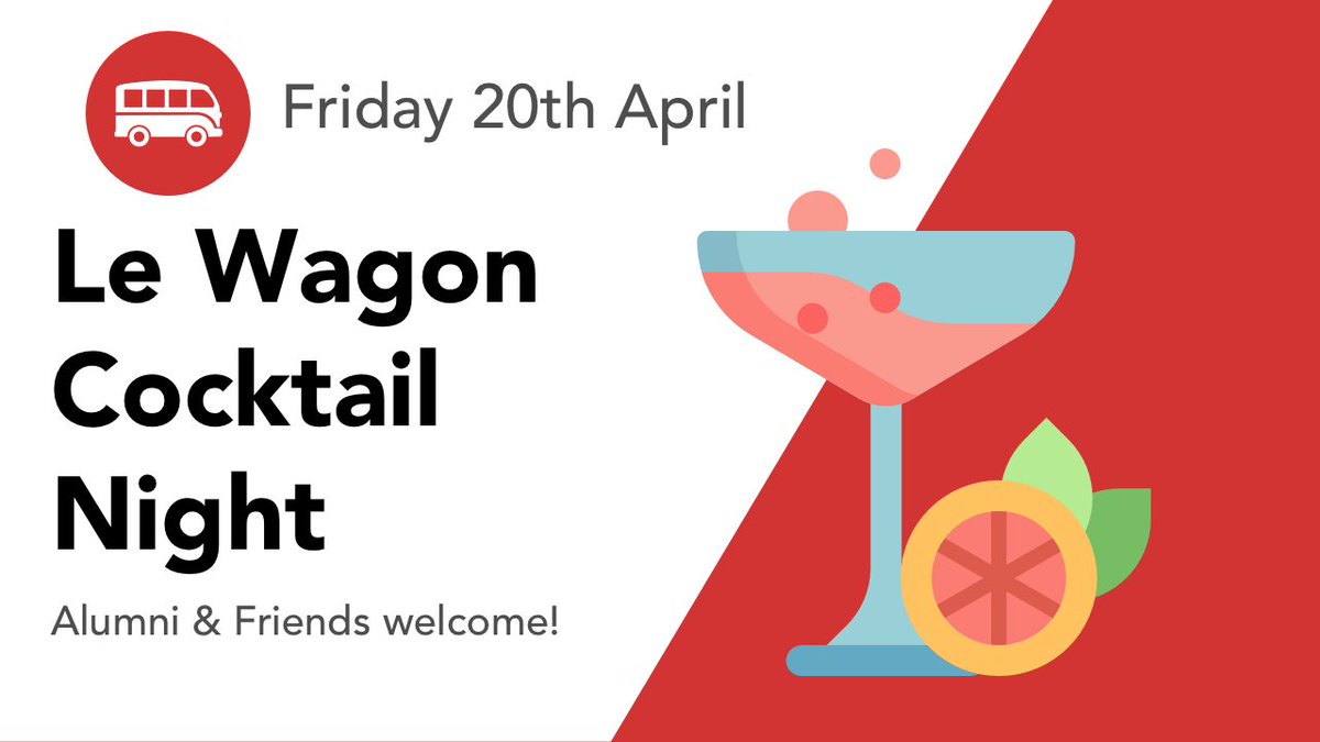LeWagonGermany's tweet image. TONIGHT: You know what time it is? Very nearly #cocktailtime 🍸 🍹  Come and meet our team, alumni, and friends! Don&apos;t miss your favourite drinks tomorrow night @LeWagonBerlin #learntocode #learntomix 👉 ow.ly/KPXp30j5SOo