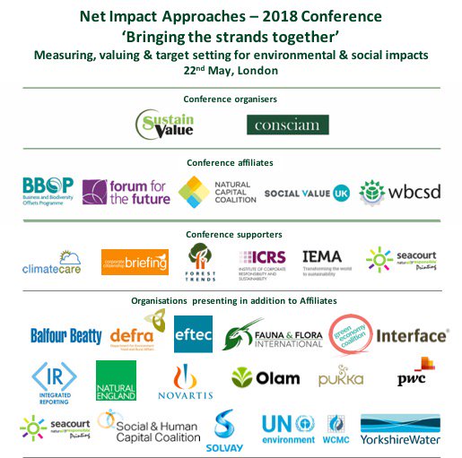 JSpurgeonSV's tweet photo. Last day for 20% Discount. Learn from >20 experts - Best practice in Measuring, Valuing & Target Setting for env & social impacts May 22 London @EvaWBCSD @JeremyANicholls @NatCapCoalition @foresttrendsorg @Tom_Beagent @Mark_Gough https://t.co/xTtrtGExBv #NetImpactApproaches2018 https://t.co/PXOMRlTt7X