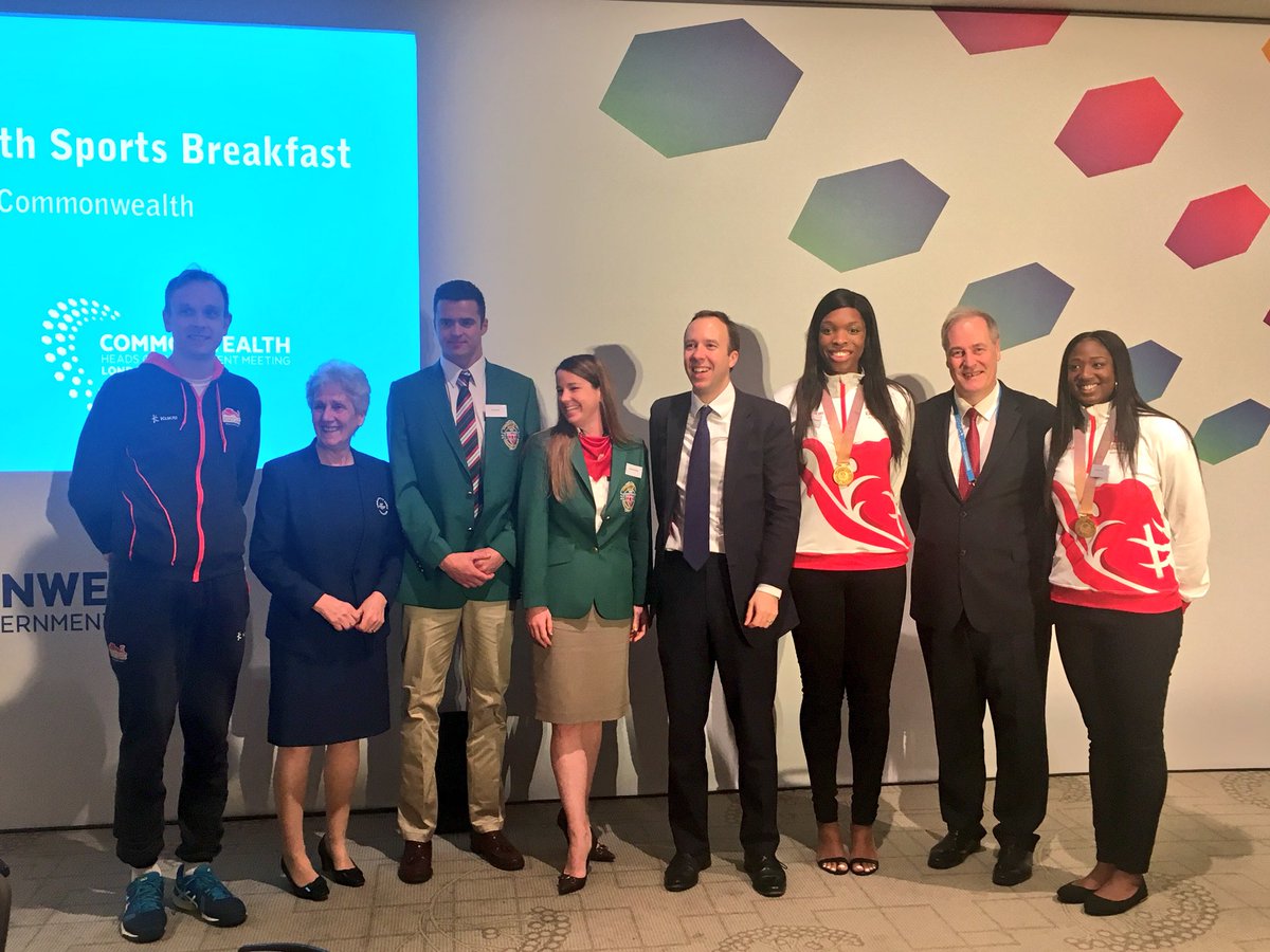 BatesMichaelW's tweet photo. Great Commonwealth Sports Breakfast to start final day of #CHOGM2018 with @thecgf @matthancock @dcms @commonwealth18 & inspirational #GC2018 athletes #Birmingham2022 #ModernCommonwealth #WeAreTheCommonwealth https://t.co/4h8KAKLF8x