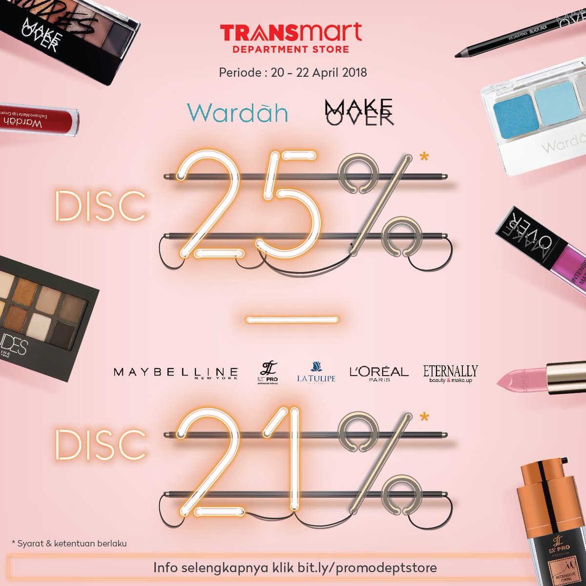 Transmart_IND's tweet photo. DISKON s.d 25% Untuk para Kartini Jaman Now! Kunjungi gerai Transmart Carrefour terdekat dan nikmati hematnya berbagai kosmetik mulai 20-22 April 2018. Selengkapnya, klik https://t.co/bt6LfCsz6y
#PromoHebatTransmart #KartiniJamanNow #PromoHariKartini https://t.co/xWlroVYgup
