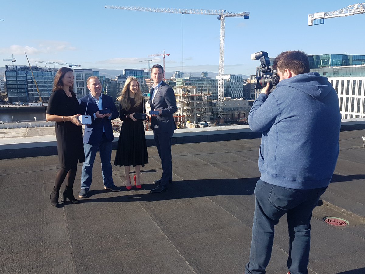 Packed_HouseIRE's tweet photo. Two of our staff @eavan_F (Shazam Lead) and @MeganORiordan (CCO) on the roof for press photo. We are excited to launch an Irish media first with @radionova100 and @shazamforbrands this weekend. Listen in for #clickableradio #radiotodigital https://t.co/FrPMKhXSnr