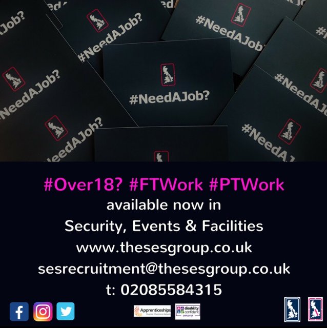 theSESGROUP's tweet photo. #NeedaJob ? Then head over to https://t.co/xSGGS03M1Z or email sesrecruitment@thesesgroup.co.uk 

#FTWork #PTWork #Security #Events #Jobs https://t.co/g22ZrkdKGI