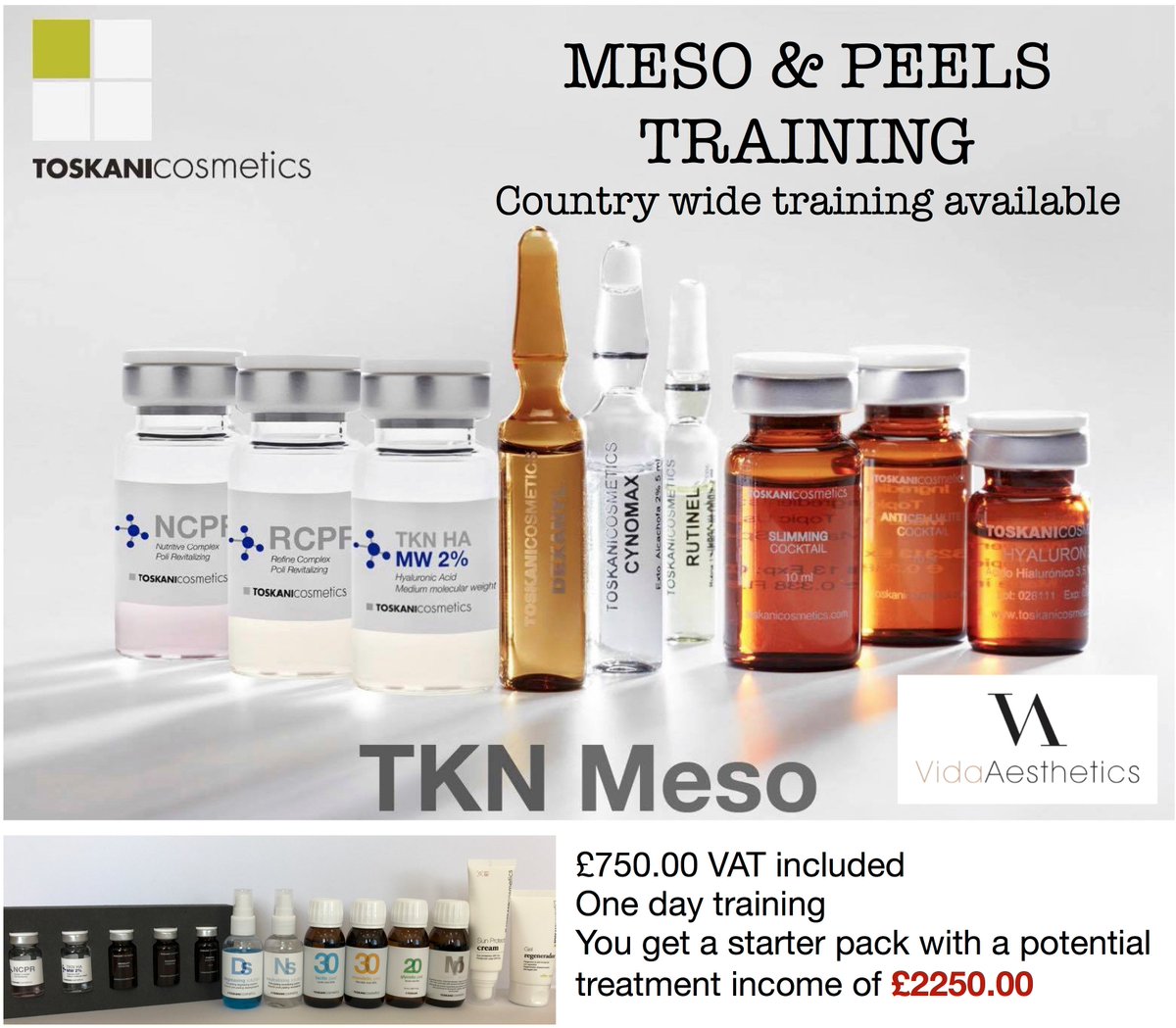 Mesotherapy and Peels training available; includes a starter pack worth £2250.00 in treatments
Call today for more information 01306646526
#mesotherapytraining #skinpeelstraining #peelstraining #toskanicosmetics
#toskani #vidaaesthetics