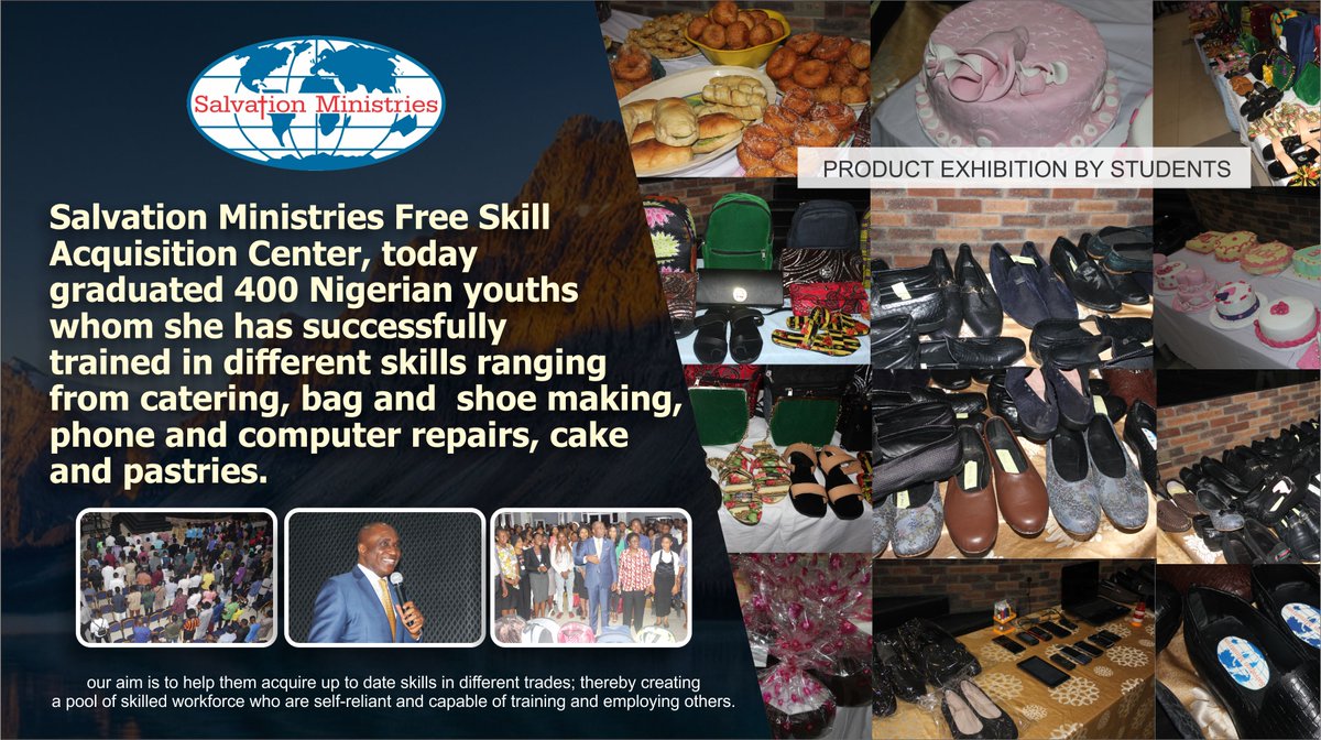 DavidIbiyeomie's tweet photo. Our Free Skill Acquisition Center, today graduated 400 Nigerian youths successfully trained in different skills. The aim is to help them acquire UpToDate skills in different trades; creating a pool of skilled workforce who are self-reliant &amp; capable of training &amp; employing others https://t.co/xtjYnSi9jw