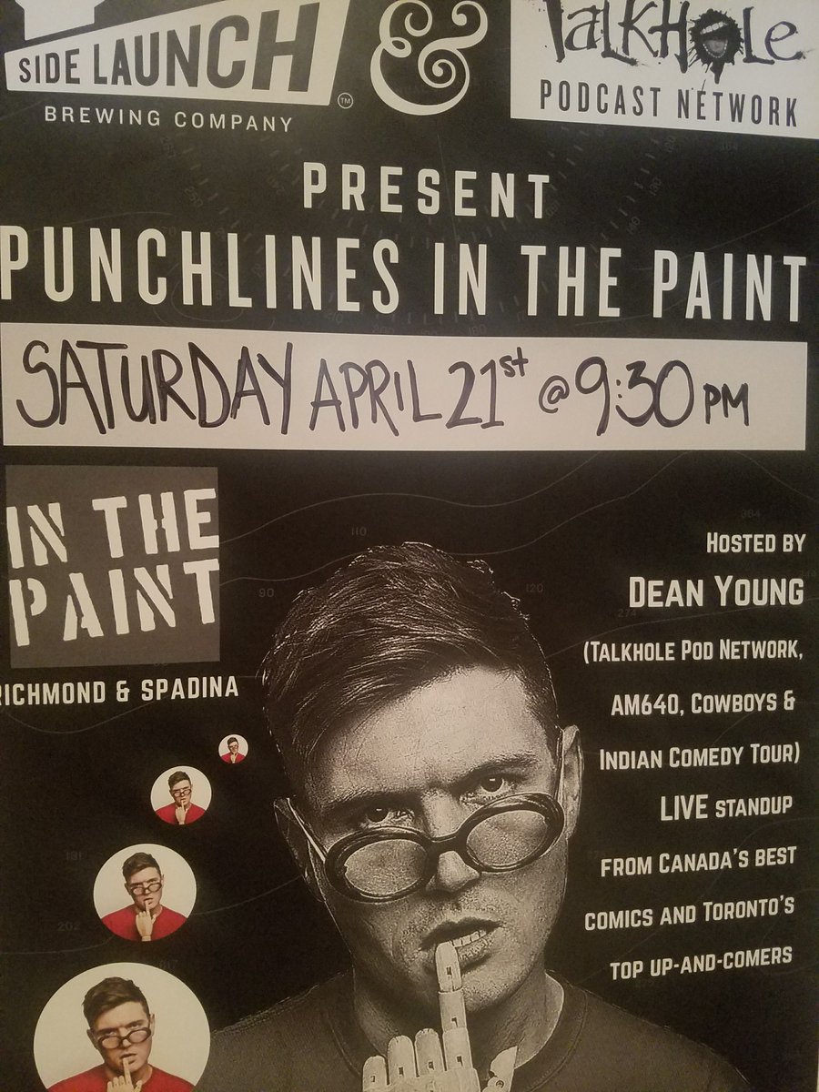 #FF Join @ComicDeanYoung <a href="/heyitstva/">Todd Van Allen</a> @carolzoccoli @ThomasJCalnan @mikepaynecomedy LIVE #saturdaynight @ In The Paint (Richmond + Spadina #Toronto) Presented by <a href="/sidelaunch/">Side Launch Brewing</a> #comedy #standupcomedy #thesix
