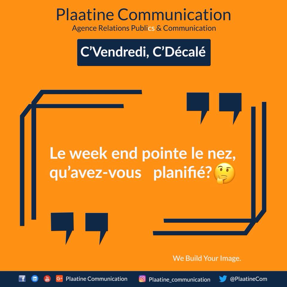 PlaatineCom's tweet photo. C’VENDREDI, C’DECALE
#PlaatineCommunication #WeBuildYourImage #RelationsPubliCS #ConseilsEtStratégies #RelationsMédias #RelationPresse #CommunicationDigitale #ReseauxSociaux #CréationGraphique #CoachingEtFormation #MarketingDigital #CommunityManagement #DigitalManagement #CIV225 https://t.co/kAXOucXPwB