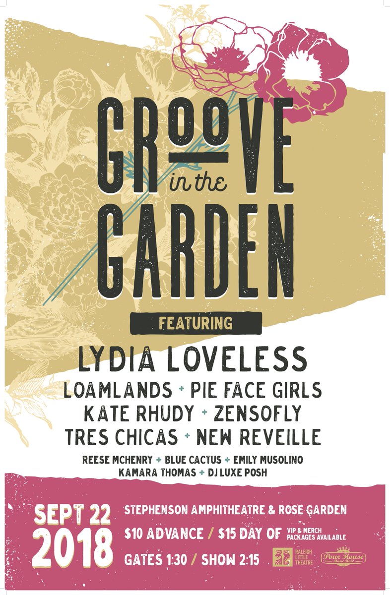 Charles J Phaneuf (@cjptonc) on Twitter photo Linedup announced for <a href="/grooveingarden/">Groove In The Garden</a> at <a href="/RLT1936/">RLT1936</a>! Featuring <a href="/lydia_loveless/">Lydia Loveless</a> @Loamlands <a href="/hudeskrate/">Kate Rhudy</a> <a href="/ZenSoFly/">🌻ZEN🌻</a> <a href="/piefacegirls/">Pie Face Girls</a> <a href="/NewReveille/">New Reveille</a> & Tres Chicas! Tickets now on sale at raleighlittletheatre.org/events/groove-… Linedup announced for <a href="/grooveingarden/">Groove In The Garden</a> at <a href="/RLT1936/">RLT1936</a>! Featuring <a href="/lydia_loveless/">Lydia Loveless</a> @Loamlands <a href="/hudeskrate/">Kate Rhudy</a> <a href="/ZenSoFly/">🌻ZEN🌻</a> <a href="/piefacegirls/">Pie Face Girls</a> <a href="/NewReveille/">New Reveille</a> & Tres Chicas! Tickets now on sale at raleighlittletheatre.org/events/groove-…