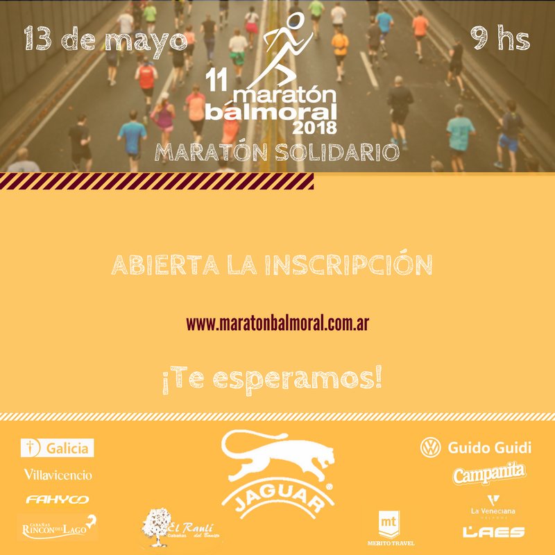 Abierta la inscripción para la carrera más linda del sur 
INGRESÁ A: maratonbalmoral.com.ar

¡Te esperamos!