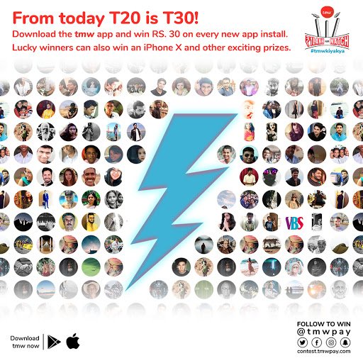 ⚡️ Download tmw now!  tmw.is/lightning ⚡️
1️⃣ Download tmw
2️⃣ Register your mobile
3️⃣ Get ₹30 in your account within 24 hrs
4️⃣ A lucky winner wins an iPhone X! 
⚡️ Bonus ⚡️
5️⃣ Share your referral code &amp; win bonanza prizes 🎁
#Contest #ContestAlert