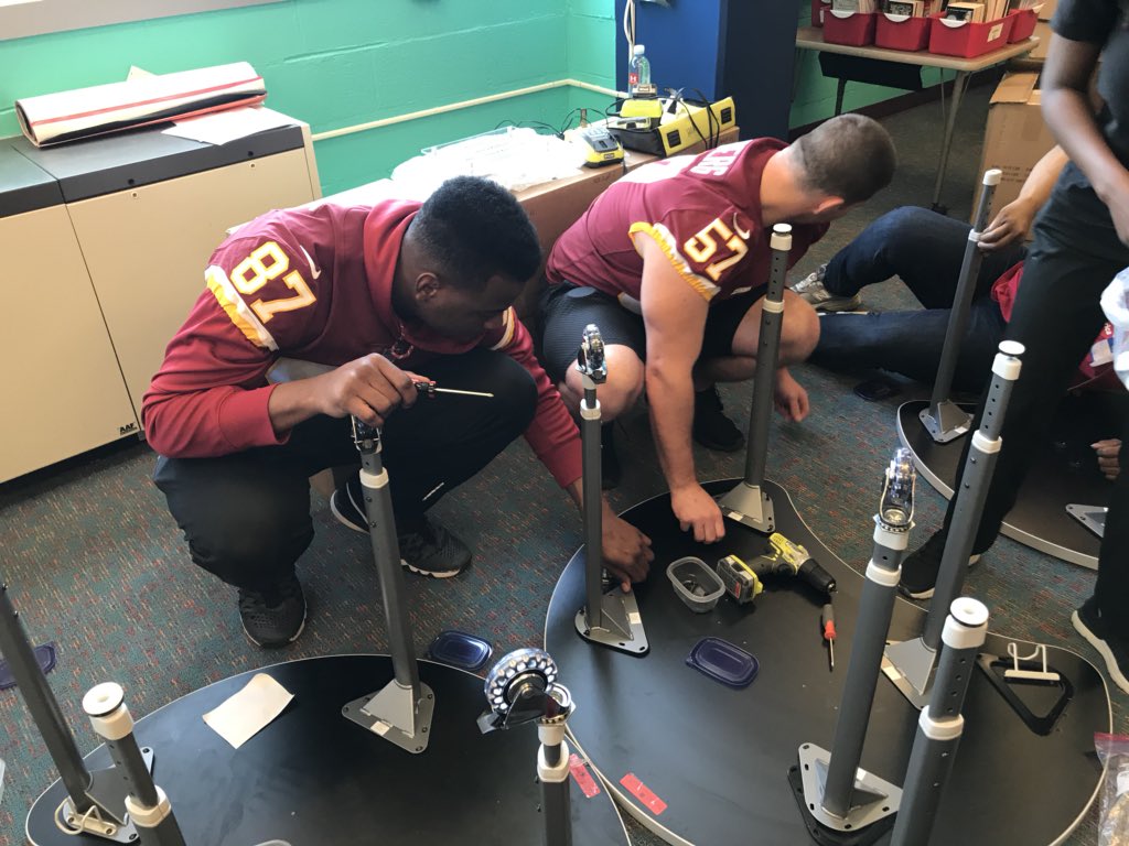Commanders's tweet photo. .@DaleJr &amp; #Redskins players out here @LBECDC building a brand new library space for students with @RedskinsCR, @tdjf &amp; @HeartofAmericaF! #READesign #RedskinsGiveBack https://t.co/cXlpAUKLOv