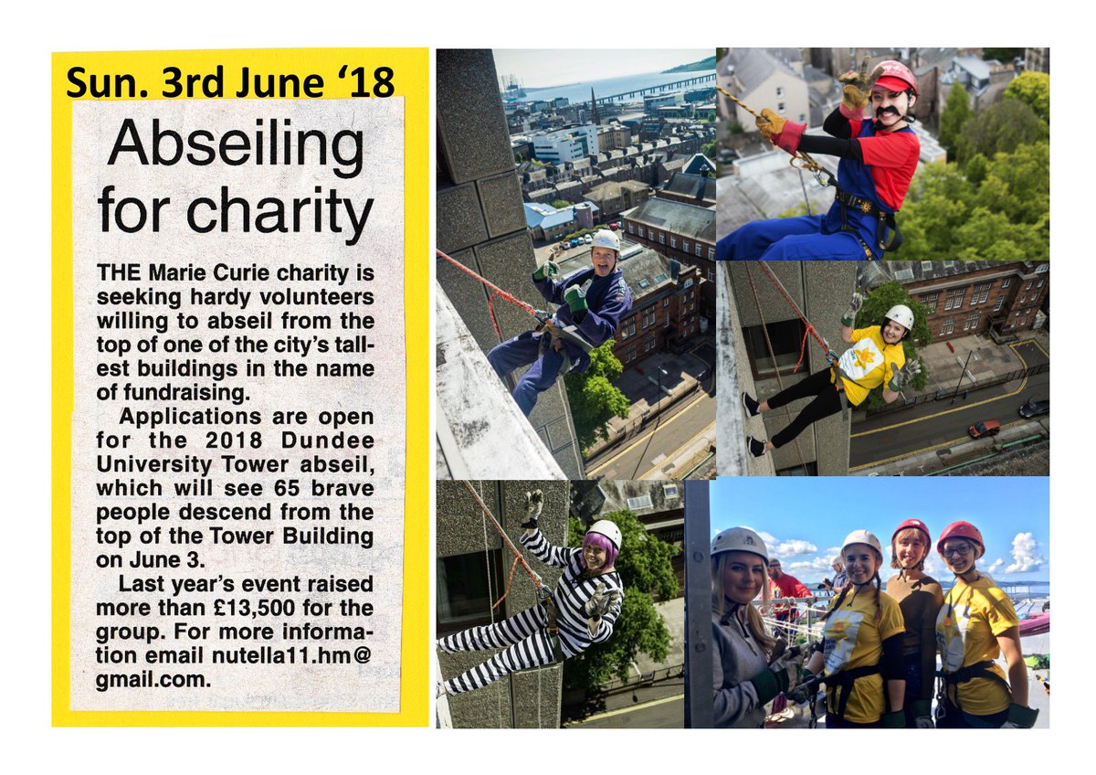 We're still looking for 40 daredevils to take part in our annual abseil from the @dundeeuni tower building! Email nutella11.hm@gmail.com for more information. #mariecurie #charity #dundee