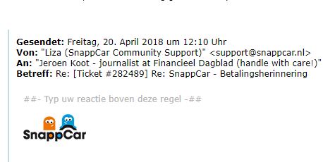 Journalistiek. Het vak waarin je als consument met je privéadres een bedrijf mailt, maar je blijkbaar toch een vinkje krijgt. #handlewithcare <a href="/SnappCar/">SnappCar</a>