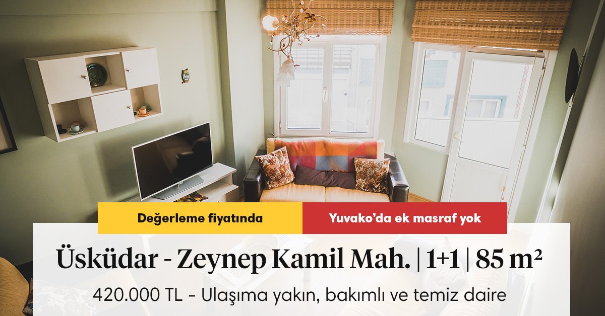YuvakoCom's tweet photo. 🏠 Üsküdar / Zeynep Kamil Mah. - SATILIK Üsküdar'ın bilinen mahallelerinden Zeynep Kamil'de, ulaşıma çok yakın, bakımlı ve özel dekore edilmiş daire.
▪ 420.000 TL / 1+1 / 85 m2
📞 Ziyaret planlamak için : 0850 333 0 985
▶ İlan : https://t.co/AvW2buwkID https://t.co/W0htN2wmkD