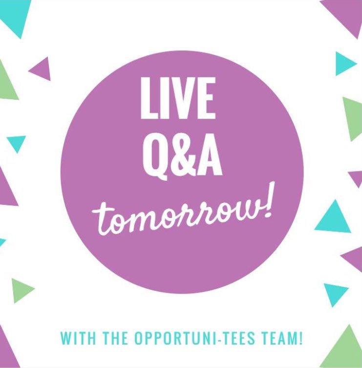 opportunitees's tweet photo. LIVE Q&amp;A TODAY! 

The Opportuni-Tees team are going live to answer all of your questions. ✍🏻❓

#Opportuni-Tees https://t.co/rejcGBIDCm