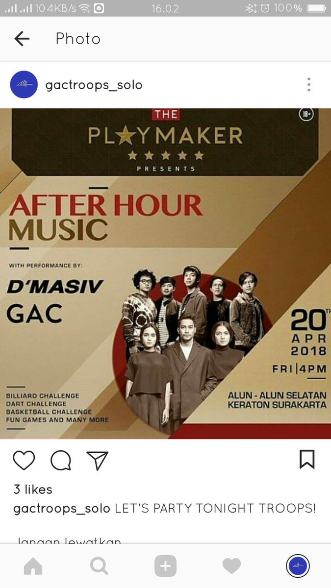 GACtroops_SOLO's tweet photo. TONIGHT TROOPS!!! Alun-alun kidul || on stage 07.30PM ||  Jangan sampai ketinggalan TROOPS @GAC_music @gamal1990 @TapiheruAudrey @AbigailCantika  #afterhourmusic #soloinfo #eventsolo #gamalielaudreycantika #troopssolo https://t.co/ZiXDTqWyRC
