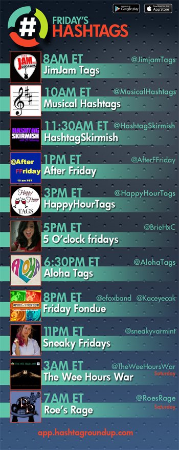 HashtagRoundup's tweet photo. Hashtag Roundup - Friday   

Download our FREE Hashtag Roundup #game app (IOS/Android): 
Receive notifications right to your phone every time a game starts! Nveer miss a game! Visit: https://t.co/ksALqMcxr4 https://t.co/F7cPglun9h