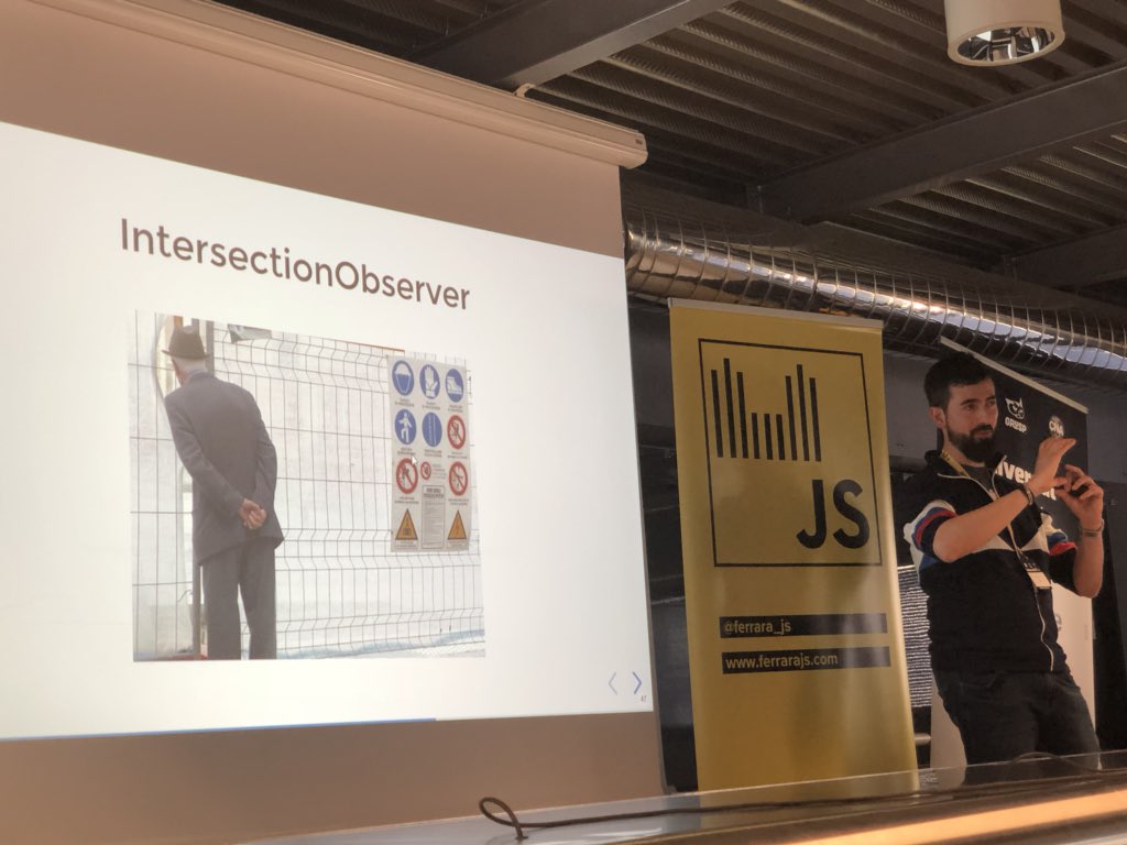 html5test's tweet photo. Great photo illustrating Intersection Observer by @andreacoiutti at #universaljsday https://t.co/QhJE8Ox8UZ