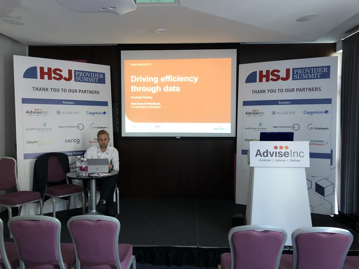 AdviseIncLtd's tweet photo. @stoylep getting ready for “driving efficiency through data” at #HSJProviderSummit chaired by @HSJEditor https://t.co/J264ikxIDT