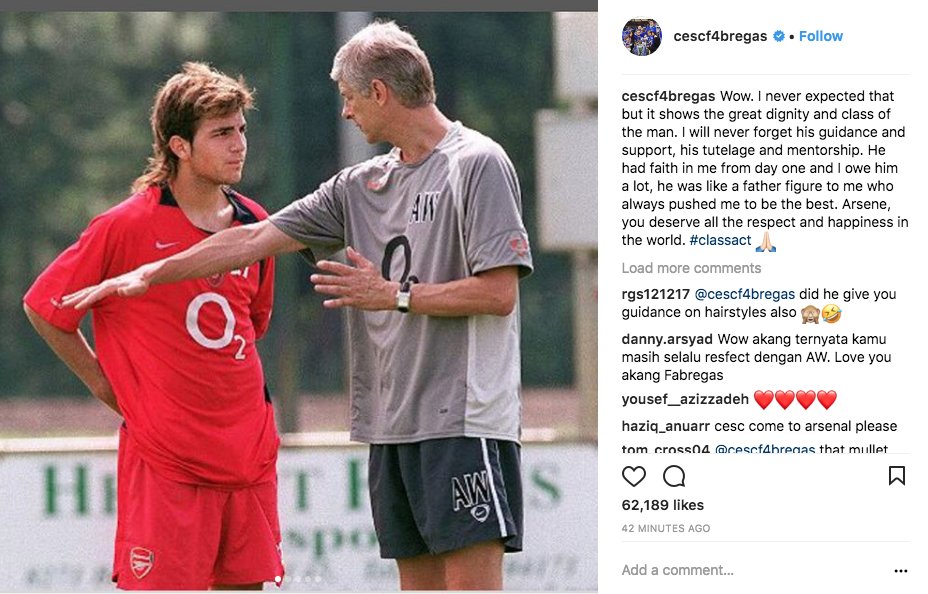 AFTVMedia's tweet photo. Cesc Fabregas' message to Arsene Wenger. https://t.co/SrguOPD36I