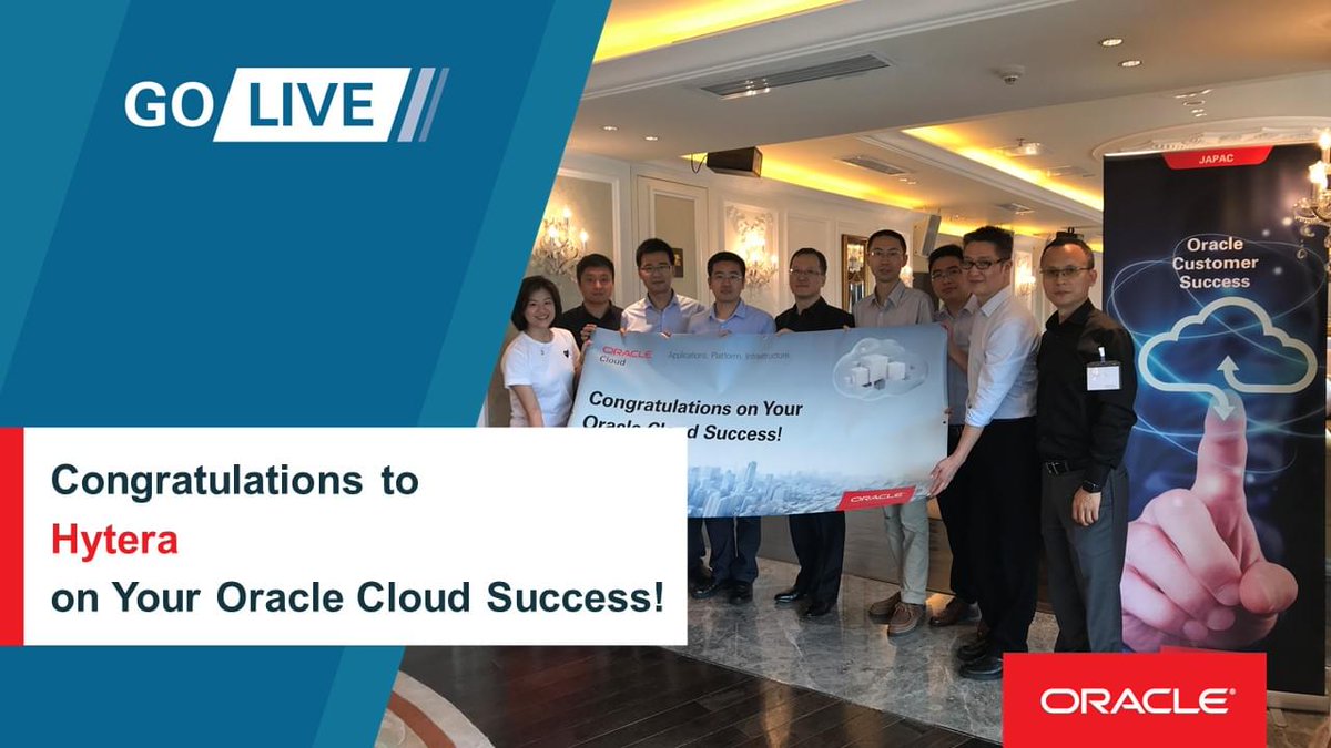 OracleCloud's tweet photo. Congratulations to @Hytera_UK China for going live on @OracleHCM #Cloud, @OraclePaaS #JCS #DBCS, and #MCS! #OracleCloud #OracleCustomersAPAC https://t.co/J0RtWELfK6