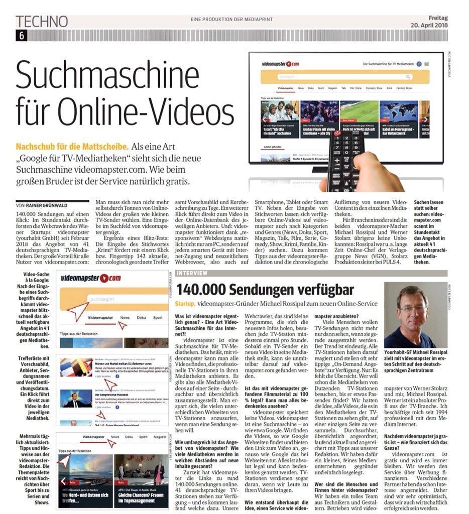 Der @Kurier hat heute über unser Startup #videomapster berichtet! Stolz und Freude. 😃 videomapster.com