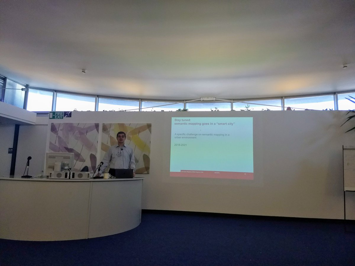 ERLrobotleague's tweet photo. Daniele Nardi from the #SapienzaUniversity and partner of #SCIROC H2020 project and #ERL gives a talk on #semanticmapping at the @OpenUniversity @kmiou #miltonkeynes. @RoboticsEU https://t.co/Rds228W3zW