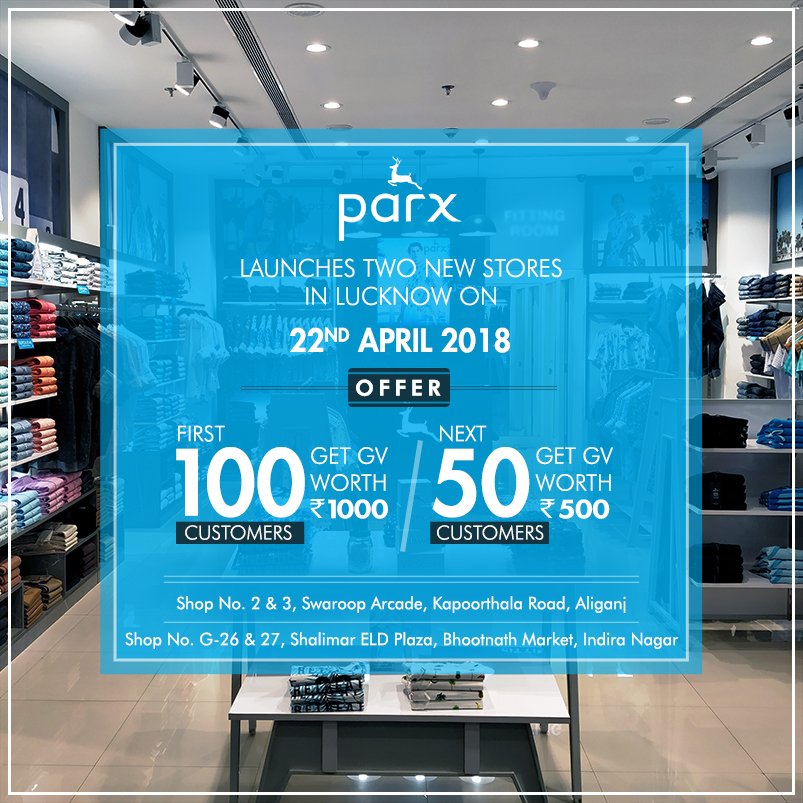parxindia's tweet photo. Hello Lucknow! Book the coming Sunday with #Parx. We are launching 2 new stores in your beloved city on 22nd April 2018. Be among the first few customers to win exciting offers!
#ParxSS18 https://t.co/dLTRJREqdE