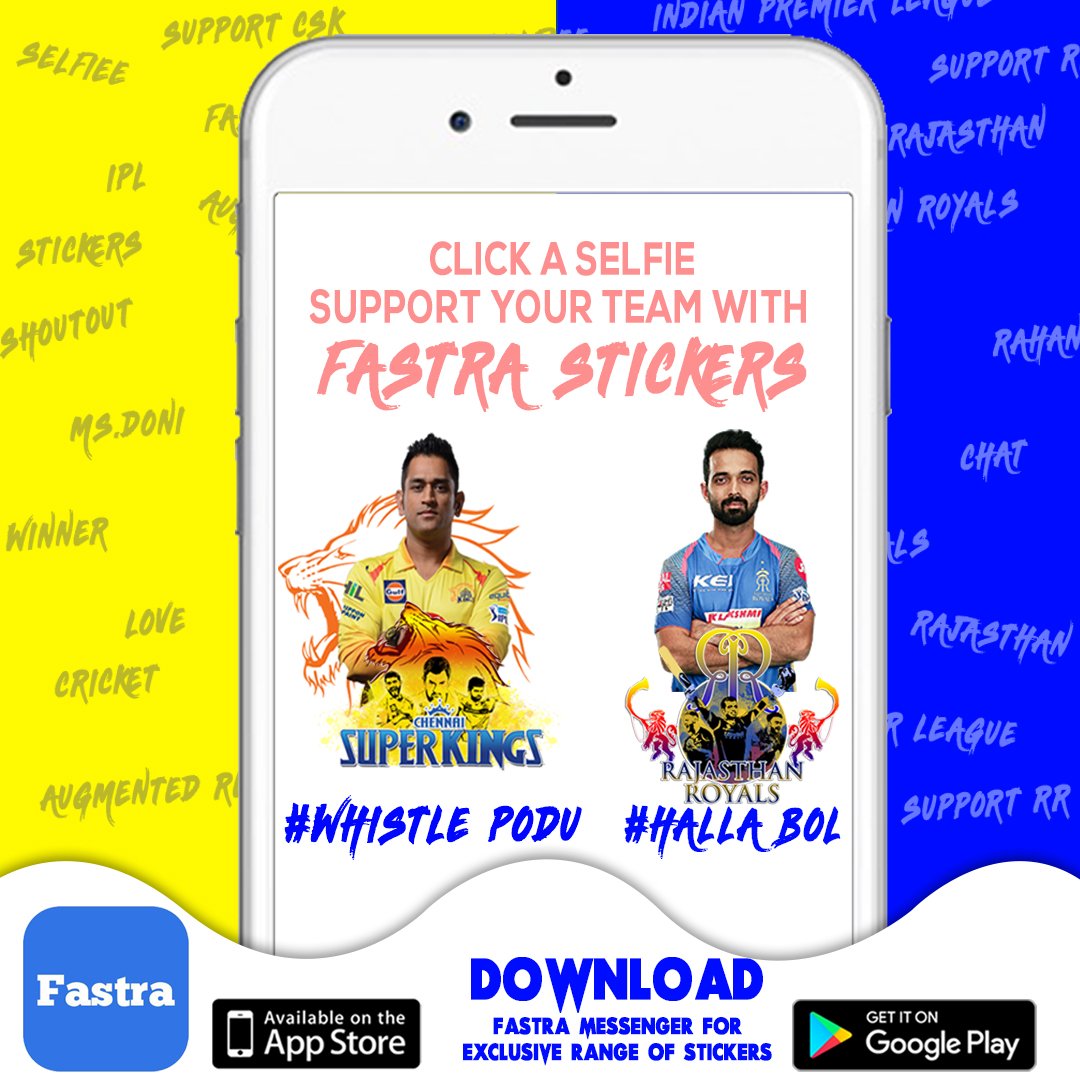 FASTRALLC's tweet photo. It's the season of cricket fever &amp; we are out with exclusive IPL stickers to boost it even more. This is to all the amazing fans who supports one team for one dream.
Show them your love with IPL stickers in Fastra app
https://t.co/oXfHkGGXF7
#ChennaiSuperKings #IPL2018 #RRVsCSK https://t.co/RxZMyR2bGB