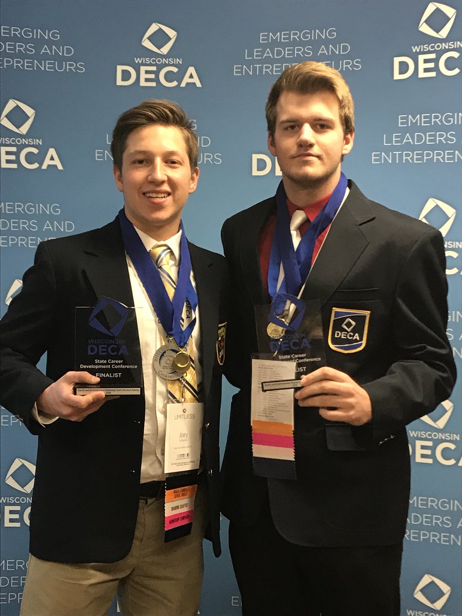 WAHDECA's tweet photo. Shoutout to our President and Vice President Joey Di-Torrice and Danny Tabaska as they leave today to go compete at DECA Nationals! Jon Schmidt, Joe Schultz, and Cameron Christensen also along for the ride! https://t.co/SM5rGDU75g
