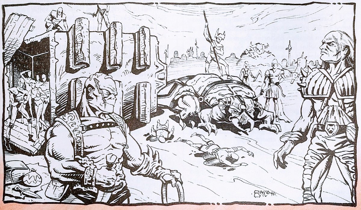guthay's tweet photo. Sortar's Army, Slave Tribes. #darksun "Each member... bears tattoos that mark him as part of Sortar's Army. These tattoos cover the face of each member, cutting dark diagonal slashes from forehead to neck. In addition, eachmember wears a shard of obsidian on his left ear. https://t.co/5130UB1hI9