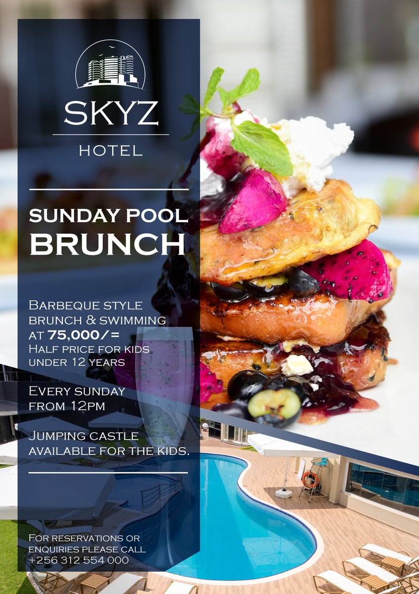 SkyzHotel's tweet image. It's never too early to reserve your table at our Sunday #PoolBrunch. Even the toddlers have the bouncing castle and swimming pool to be excited about.