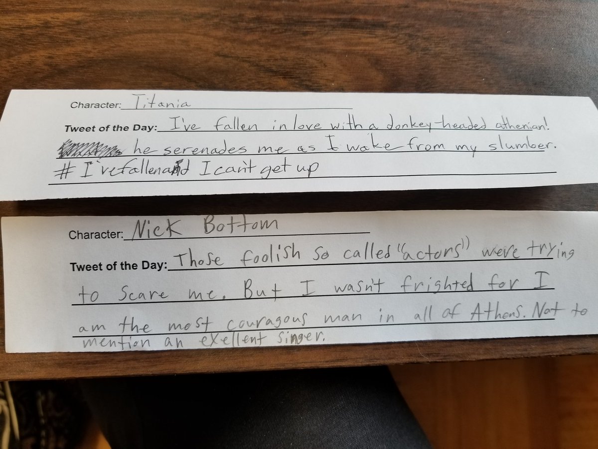 Tweet of the Day tie... everybody is talking about Titania falling for Nick Bottom. #midsummersnightdream #ela7 #naplescsd