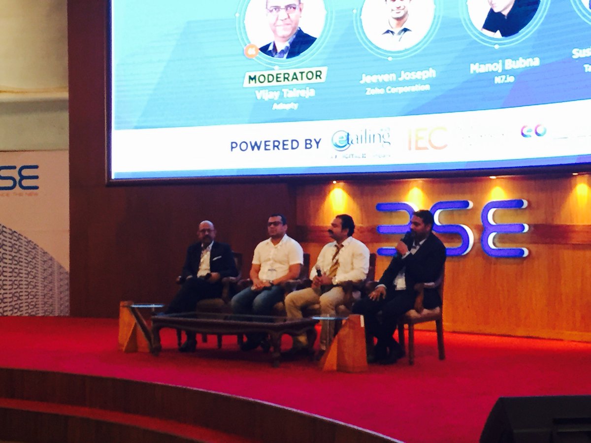 eTailingIndia's tweet photo. Our Panellist @vjtrocks @jeev198 #SushilKumarPatil #ManojBubna discussing on "Technology driven transformations powering new age businesses"
Venue: BSEIndia
#eCommerce #Retail #Mobile #Technology #Leadership #Organization https://t.co/x74VvGnOPf