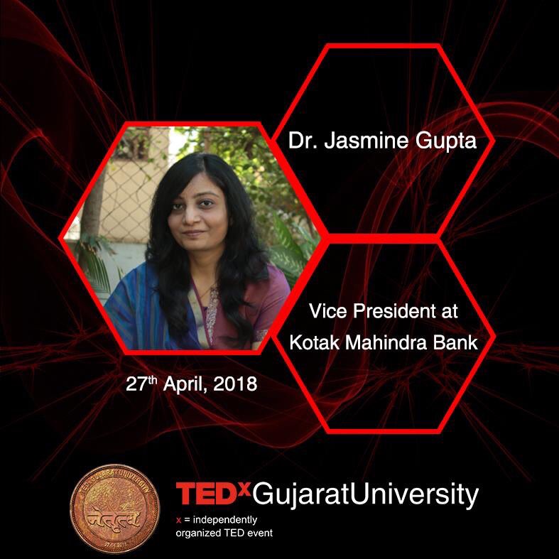 tedxgujaratuni's tweet photo. Proudly introducing the TEDxGujaratUniversity Speaker,Dr. Jasmine Gupta, Vice President at Kotak Mahindra Bank.

Grab your seat at TEDxGujaratUniversity on 27th April, 2018 at https://t.co/waFbvUcAI1

#kotakmahindra 
#netrutva
#tedxgujaratuniversity
#tedxtalk2018 https://t.co/Oiu6MQGXuc