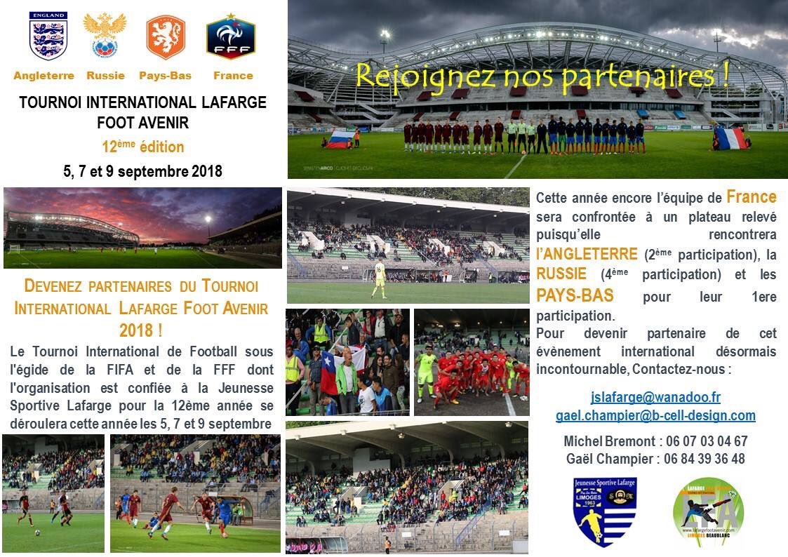 LafargeFoot's tweet photo. Vous souhaitez devenir partenaire du @LafargeFoot ! Contactez nous via Gael Champier ou Michel Bremont #LFA2018 @VilleLimoges87 @Lechoinfo @lepopu_sports #TeamJSL https://t.co/h9XJHqTDda