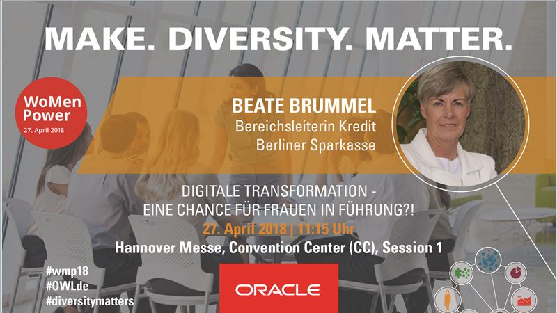AndreaZengin's tweet photo. Sneak Preview: Interview mit Beate Brummel,  Bereichsleiterin der @BerlinerSpk, zu Gast auf unserem @Oracle_DE Podium auf der WoMenPower am  27. April um 11:15 Im Podium u.a. : @AllBrightGer @zaziemo #diversitymatters #OWLde #wmp18  #hm18 https://t.co/XgLeyw6cRW https://t.co/BfNHOfJ2xl