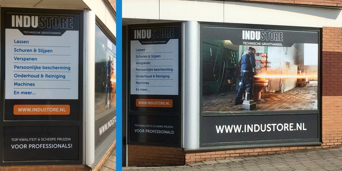 Industore | De nieuwe raamreclame zit er op! Met dank aan <a href="/DecomarReclame/">Decomar Reclame</a> voor de snelle service! industore.nl #Technische_Groothandel #Hardenberg