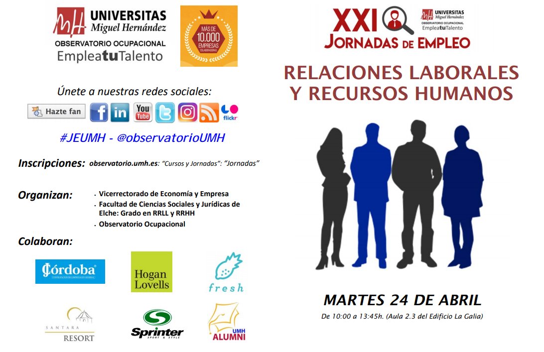 observatorioumh's tweet photo. ⚠ ¡Atención, estudiantes de @relabUMH! El próximo martes 24 de abril tenéis una cita con la Jornada de Empleo UMH de vuestro grado. Empezamos a las 10 en el aula 2.3 del edificio la Galia. ¡Inscríbete ya! https://t.co/Tc57KZ0xiL #empleaTutalento #UMH https://t.co/dX6YauFDV4